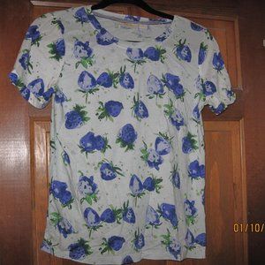 Anthropologie- Blue Strawberry T Shirt XS